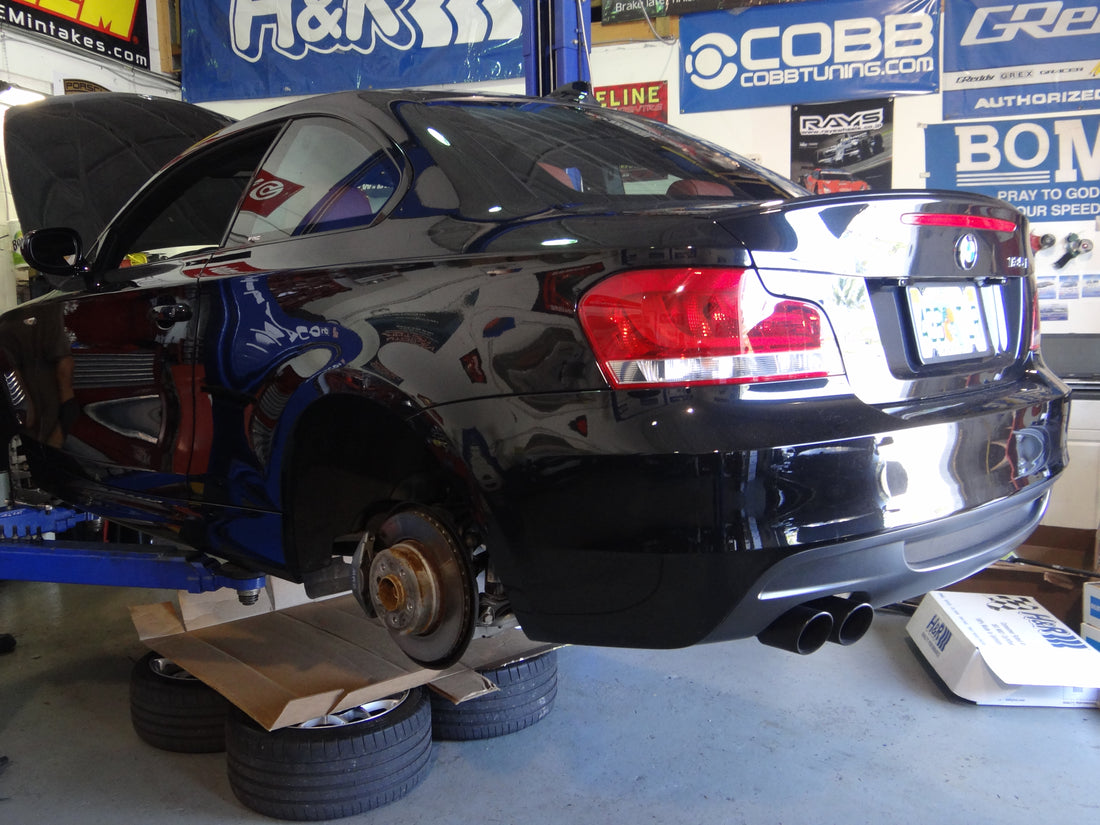Velocity Factor Installs Rear Subframe Bushings, VMR V710 Wheels, Tires, Shocks, Lowering Springs and Strut Bars on 2008 BMW 135i Coupe