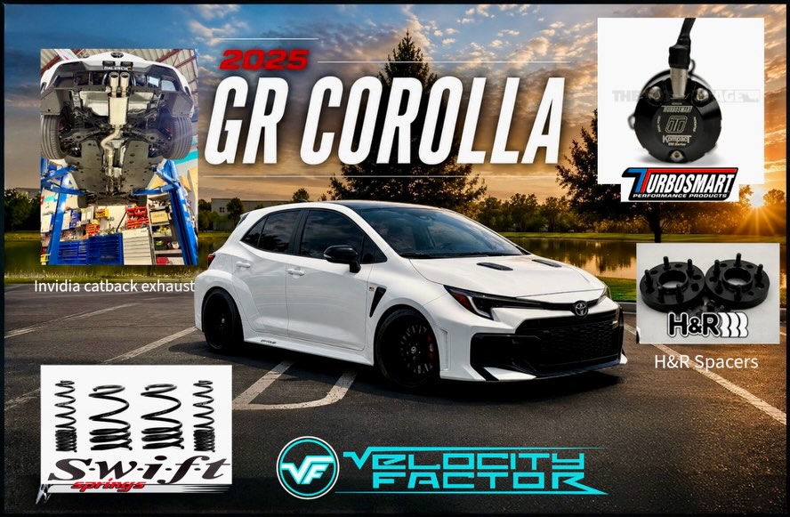 2025 Toyota GR Corolla at Velocity Factor: Swift Springs, Turbosmart Blow-Off Valve, Invidia Cat-Back Exhaust &amp; H&amp;R Wheel Spacers