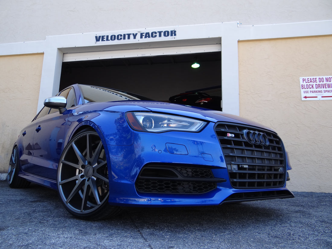 Velocity Factor – 2015 Audi S3 REVO ECU Tune with Vossen wheels on H&R Super Sport Springs.