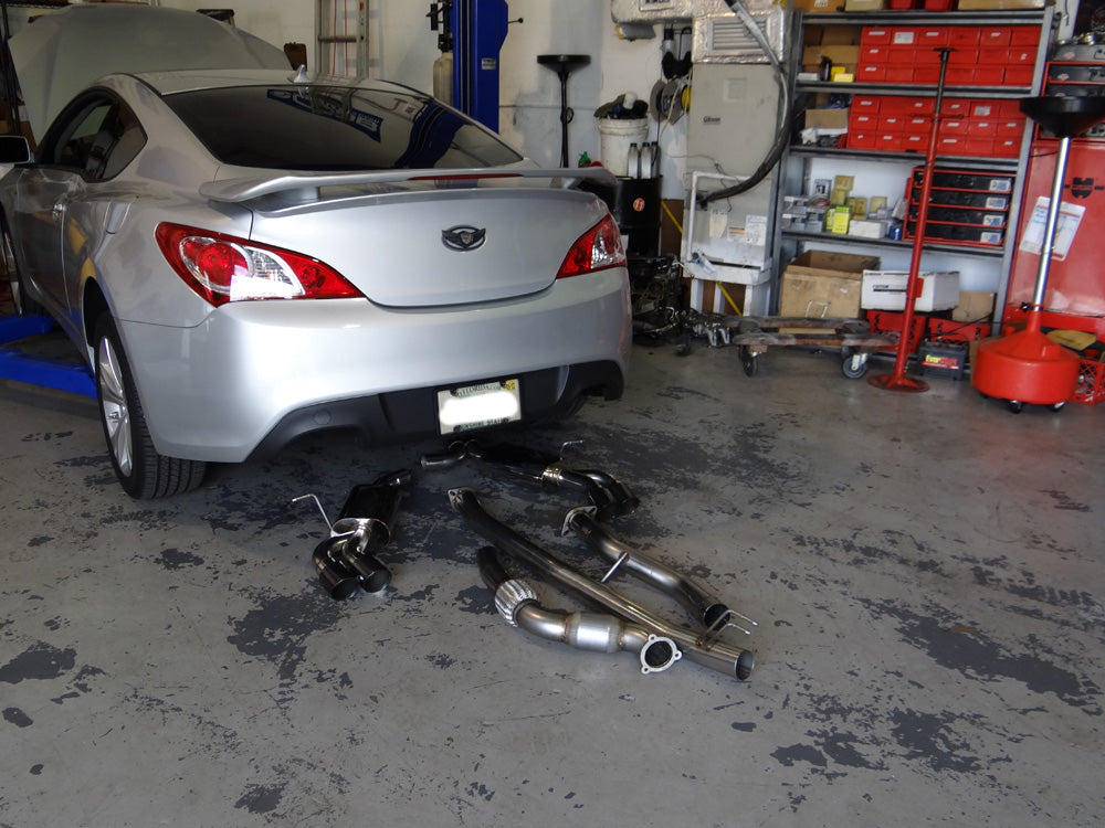 Hyundai Genesis Silver – CP-E Exhaust Downpipe, CP-E front mount Intercooler