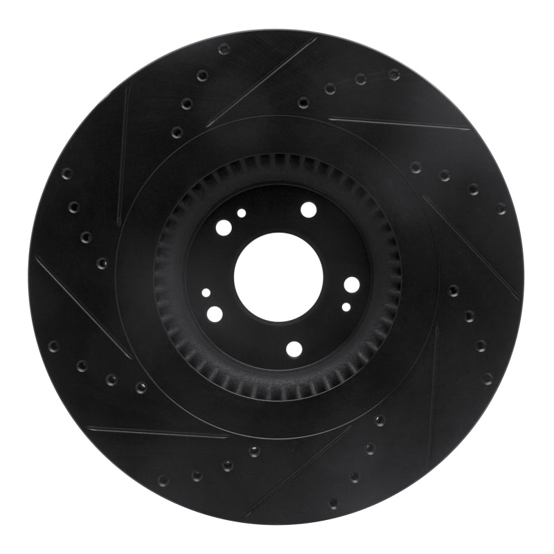 R1 12-17 Genesis G80 Front Right Drilled & Slotted Black Brake Rotor