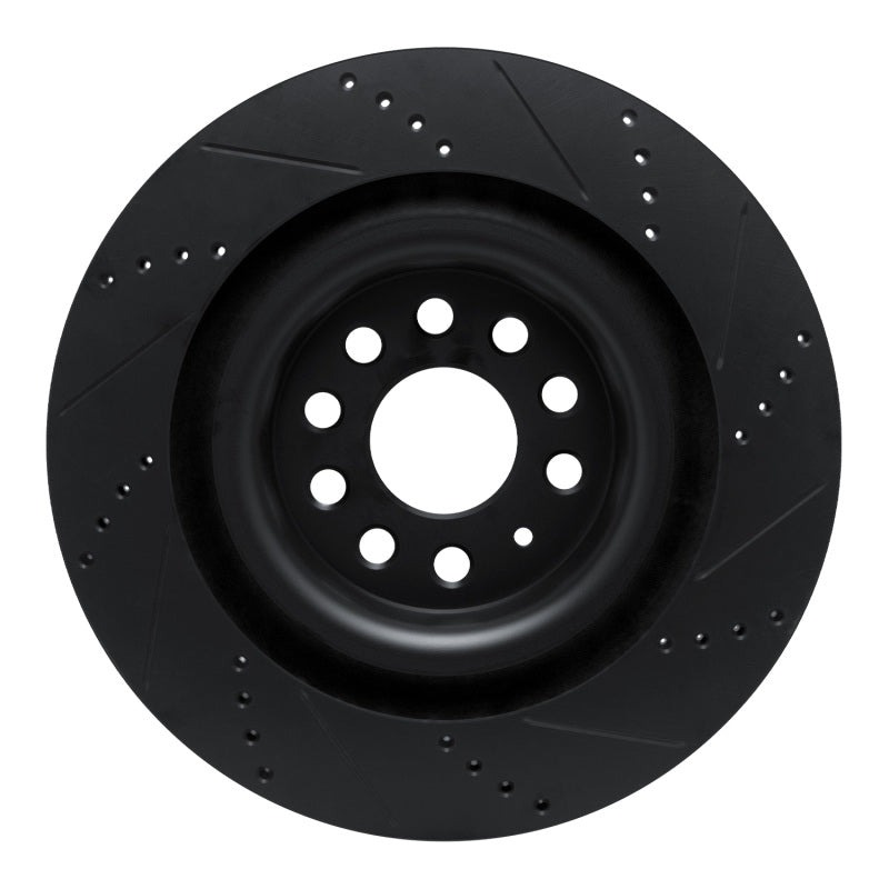 R1 12-21 Tesla Model X Rear Left Drilled & Slotted Black Brake Rotor