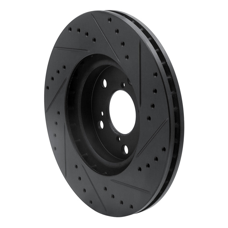 R1 06-14 Honda Ridgeline Front Left Drilled & Slotted Black Brake Rotor