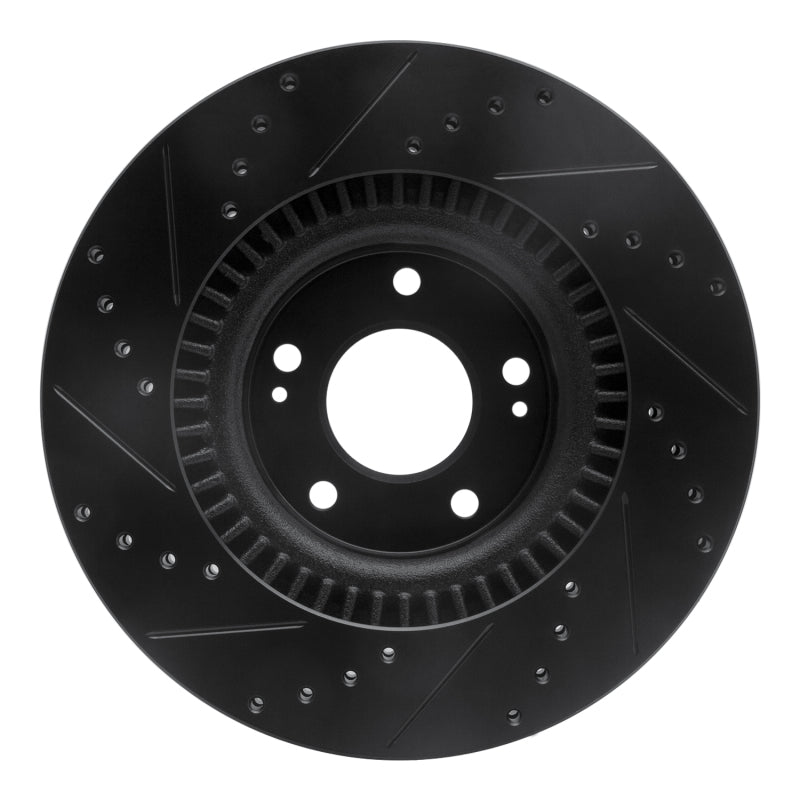 R1 10-16 Hyundai Genesis Coupe Front Right Drilled & Slotted Black Brake Rotor