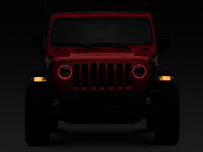 Raxiom 18-22 Jeep Wrangler JL/JT Axial 9-Inch LED Headlights w/RGB Halo- Black Housing (Clear Lens)