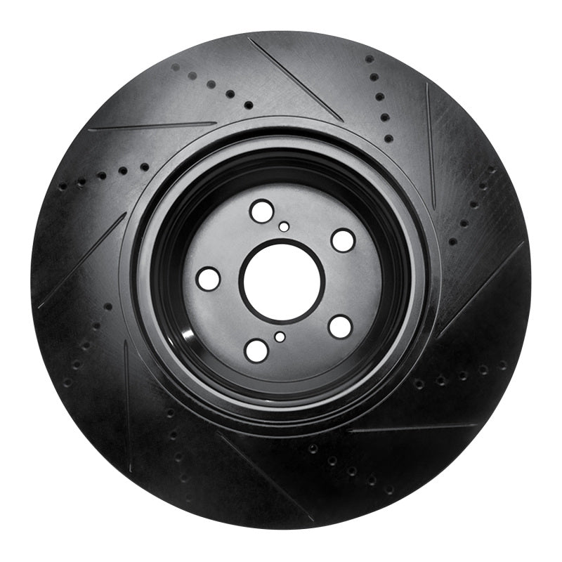 R1 10-17 Lexus LS460 Right Front Drilled & Slotted Black Brake Rotor