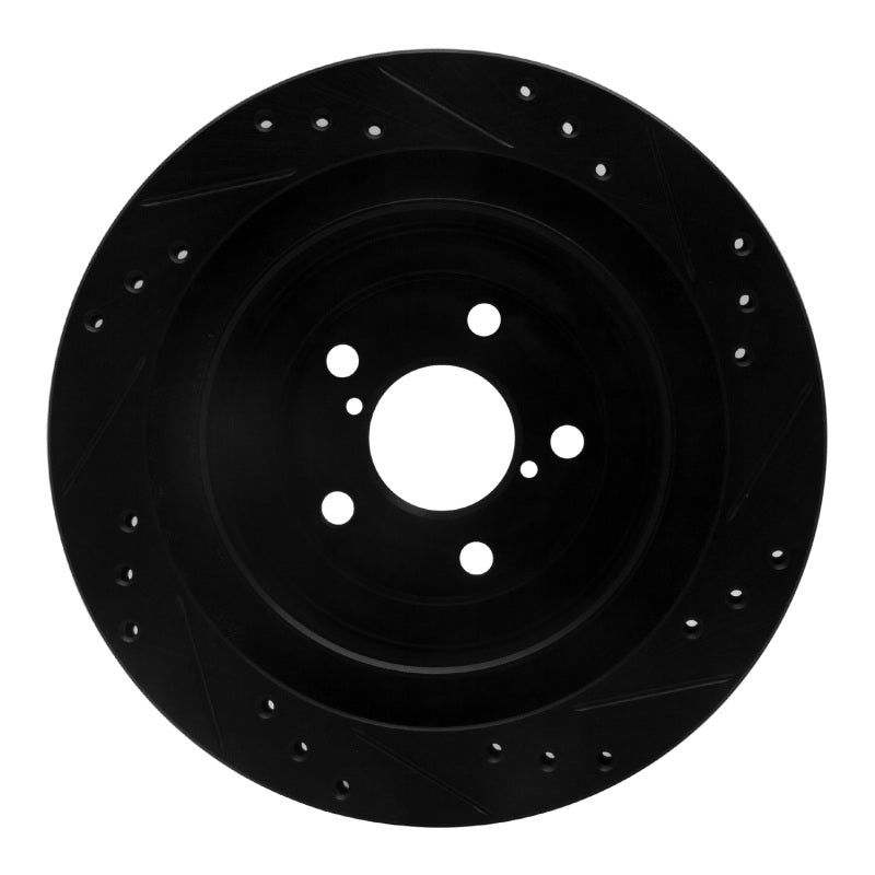 R1 05-09 Subaru Legacy Rear Left Drilled & Slotted Black Brake Rotor