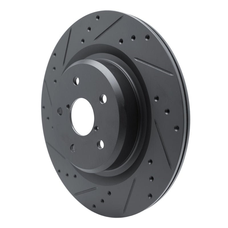 R1 -25 Subaru Ascent Rear Left Drilled & Slotted Black Brake Rotor