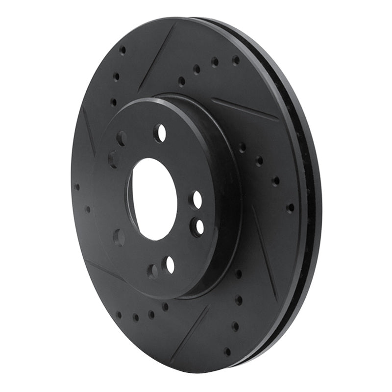 R1 90-95 Mercedes-Benz E420 Front Left Drilled & Slotted Black Brake Rotor