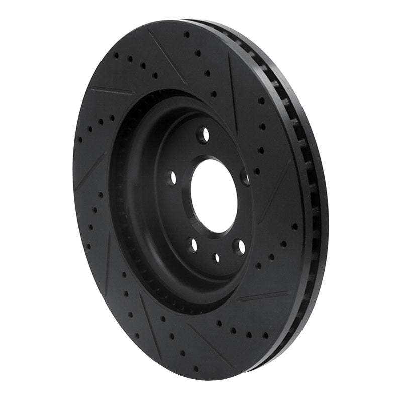 R1 11-19 Ford Flex Front Left Drilled & Slotted Black Brake Rotor