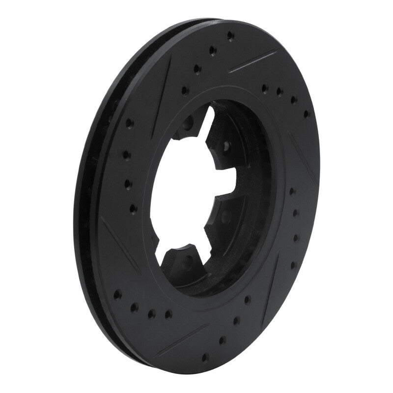 R1 85-97 Nissan D21 Pickup RWD (4 Cyl Excl HD) Front Right Drilled & Slotted Black Brake Rotor