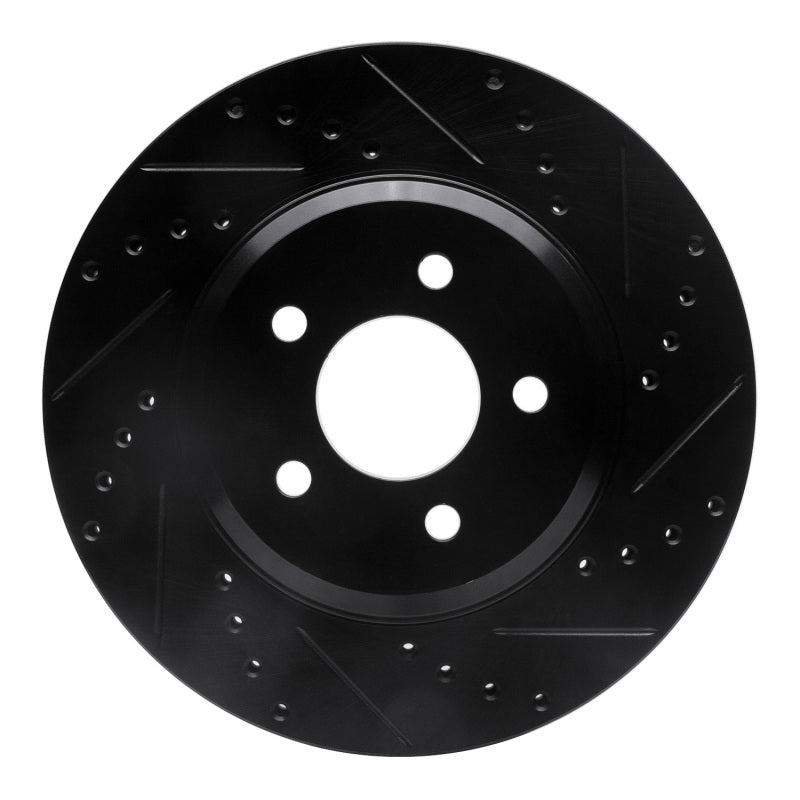 R1 05-14 Ford Mustang Front Right Drilled & Slotted Black Brake Rotor