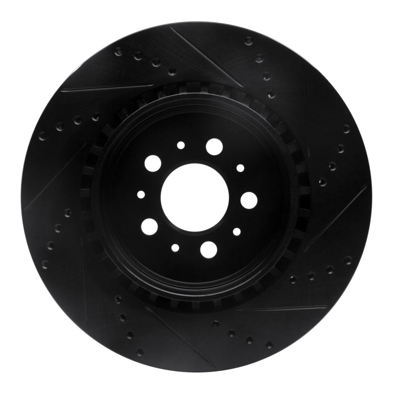 R1 04-07 Volvo V70 Rear Left Drilled & Slotted Black Brake Rotor