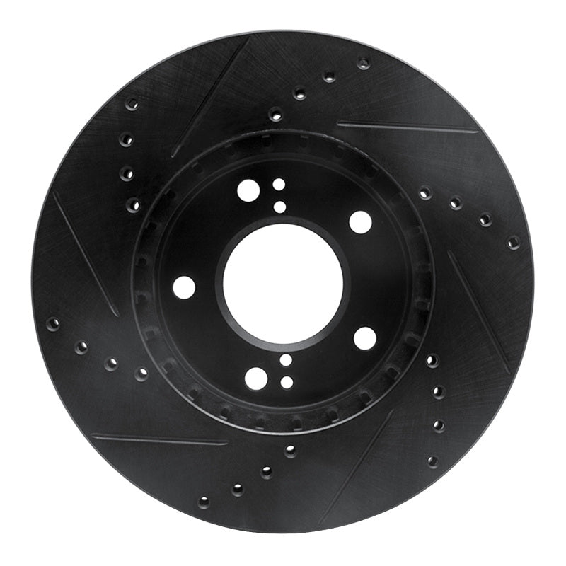 R1 01-03 Hyundai XG350 Front Right Drilled & Slotted Black Brake Rotor