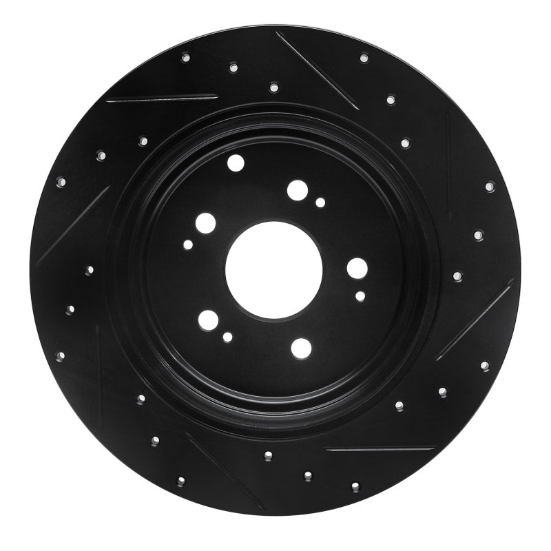R1 06-14 Honda Ridgeline Rear Left Drilled & Slotted Black Brake Rotor