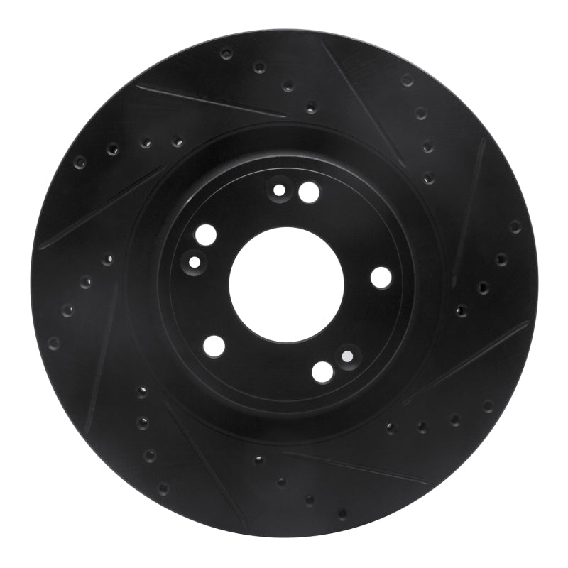 R1 09-11 Hyundai Genesis Sedan Front Right Drilled & Slotted Black Brake Rotor