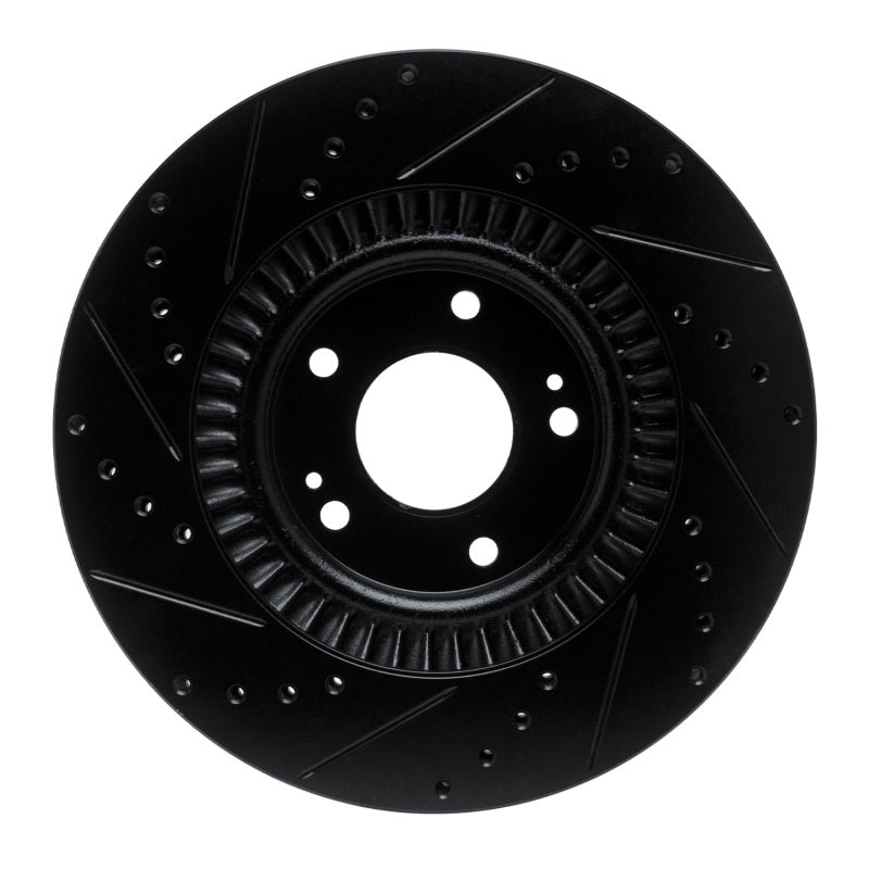 R1 13-20 Hyundai Santa Fe XL Front Right Drilled & Slotted Black Brake Rotor