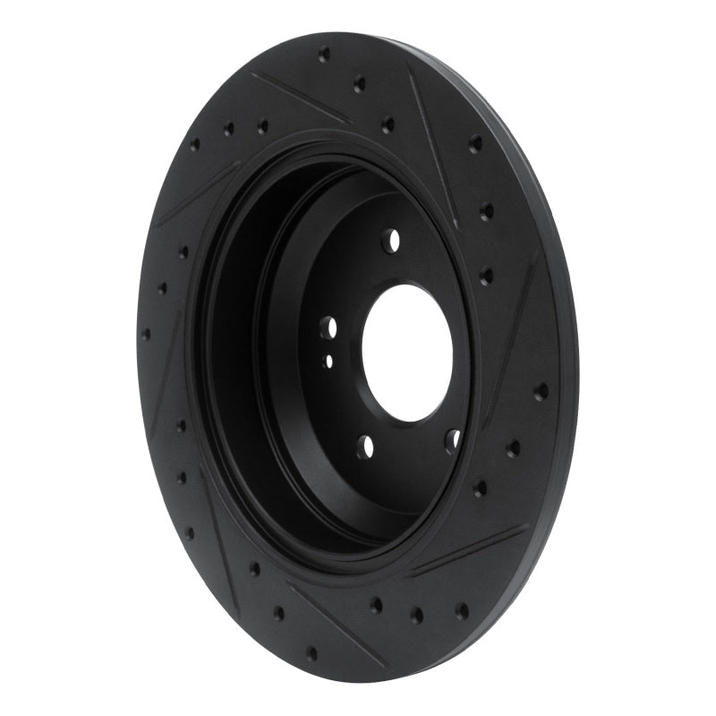 R1 18-23 Genesis G70 Rear Left Drilled & Slotted Black Brake Rotor