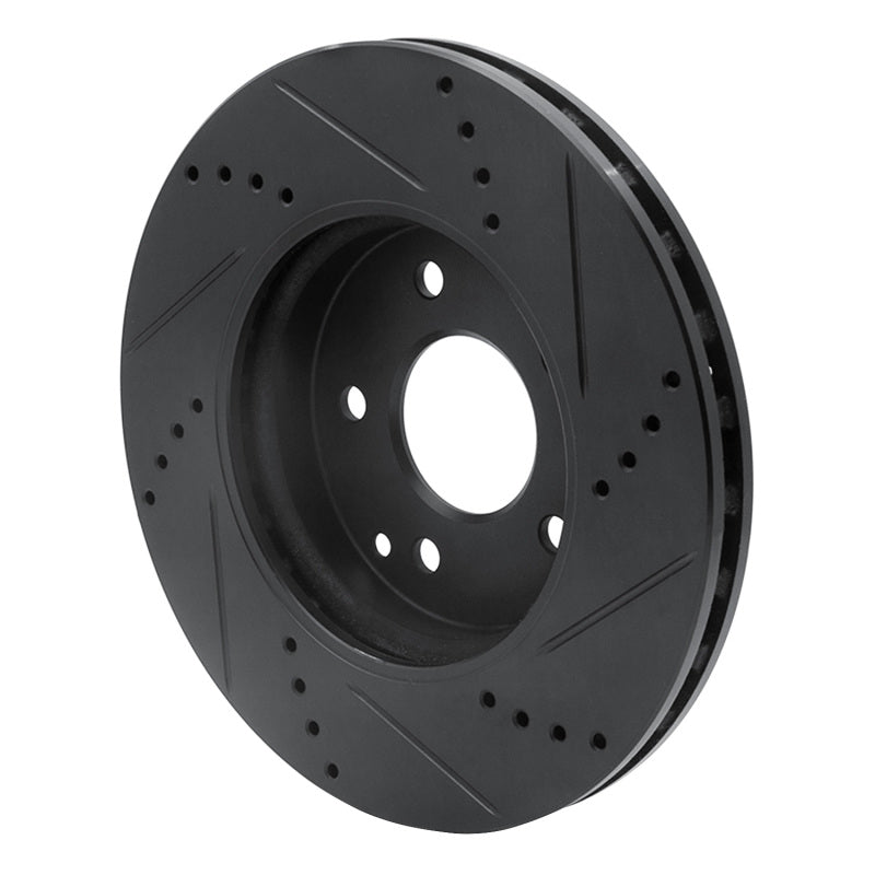 R1 96-15 Mercedes-Benz SLK230 Front Left Drilled & Slotted Black Brake Rotor