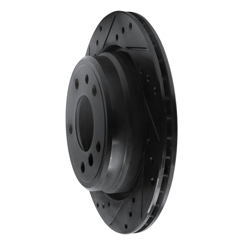 R1 91-95 BMW 540I Rear Left Drilled & Slotted Black Brake Rotor