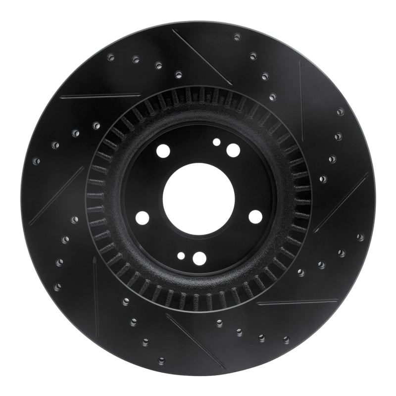 R1 10-16 Hyundai Genesis Coupe Front Left Drilled & Slotted Black Brake Rotor