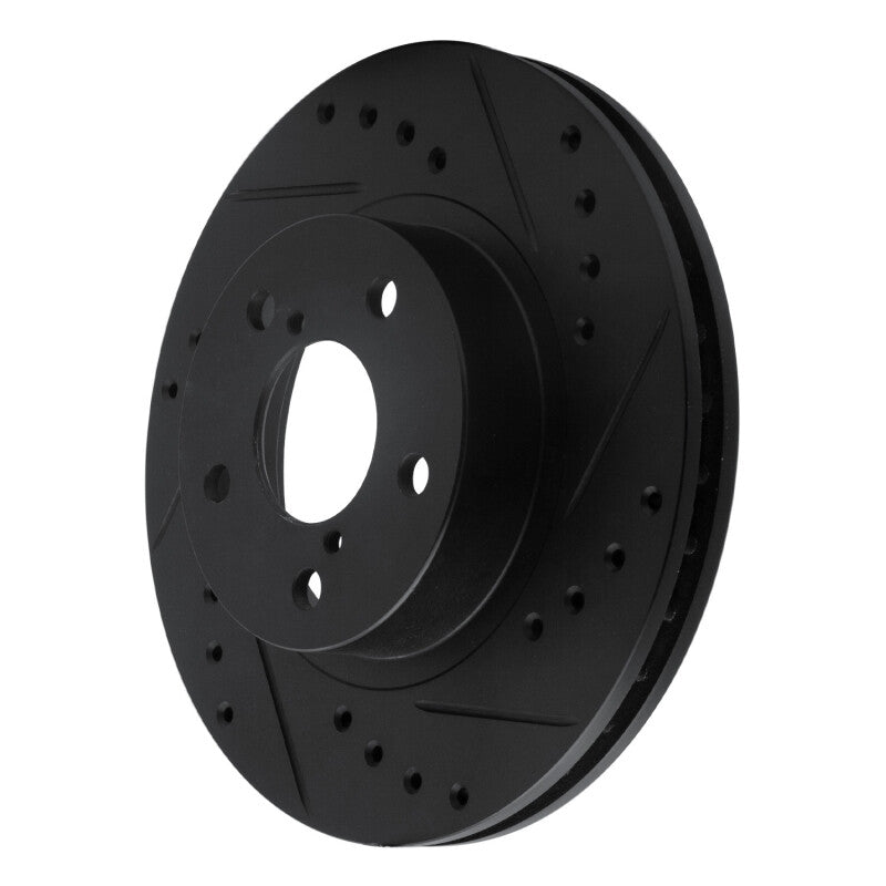 R1 90-01 Subaru Impreza Front Right Drilled & Slotted Black Brake Rotor