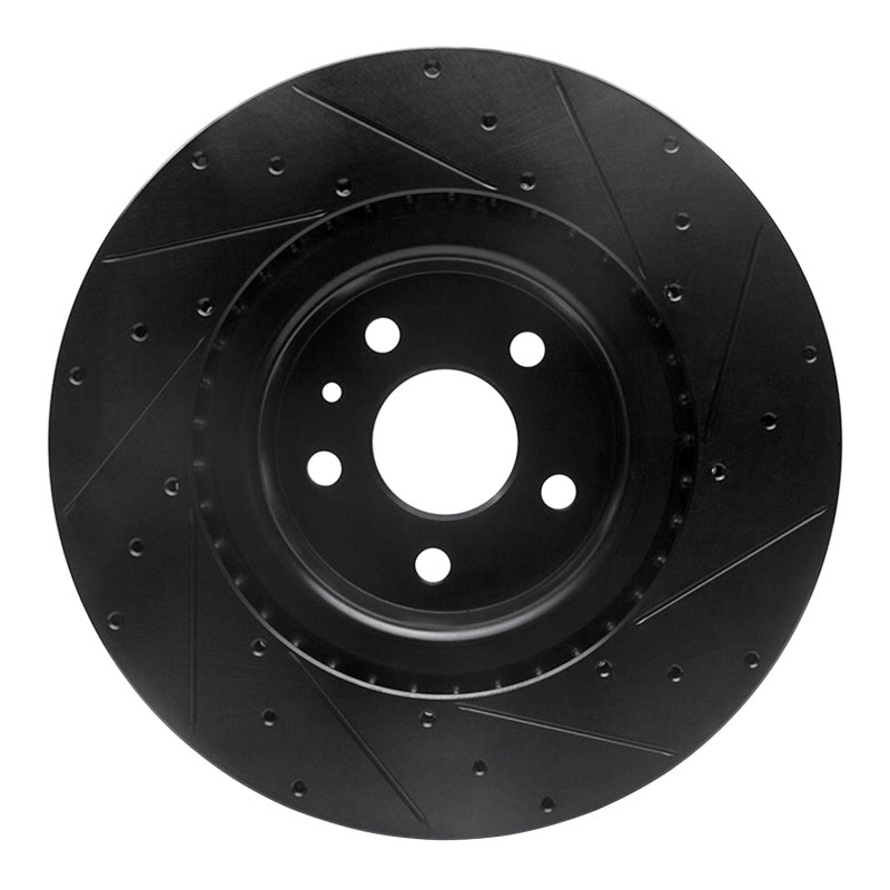 R1 12-21 Tesla Model S Front Left Drilled & Slotted Black Brake Rotor