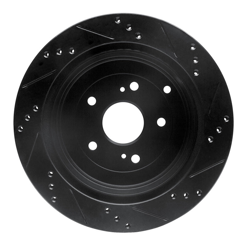 R1 09-17 Suzuki Grand Vitara Rear Left Drilled & Slotted Black Brake Rotor