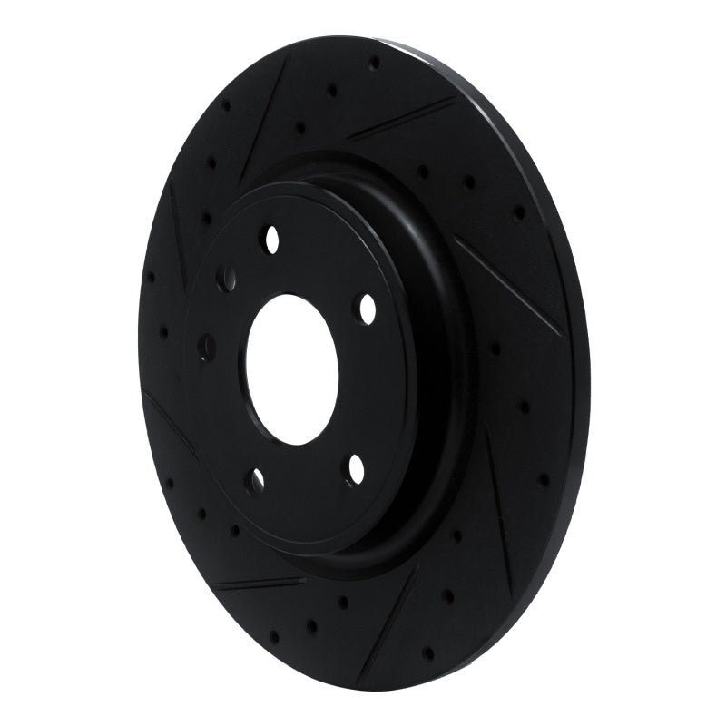 R1 17-25 Chrysler Grand Caravan Rear Left Drilled & Slotted Black Brake Rotor