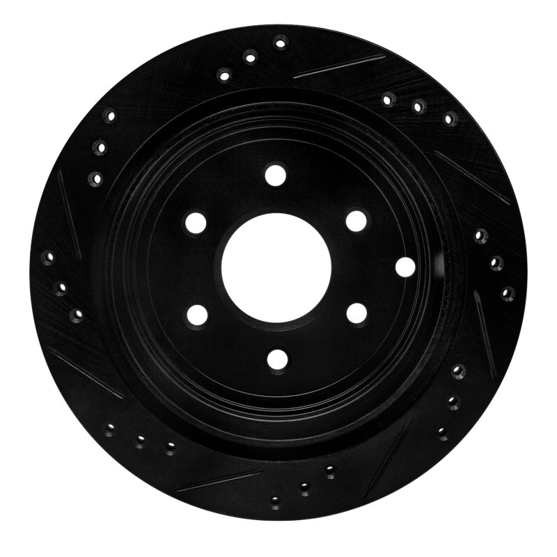 R1 05-25 Nissan Frontier Rear Right Drilled & Slotted Black Brake Rotor