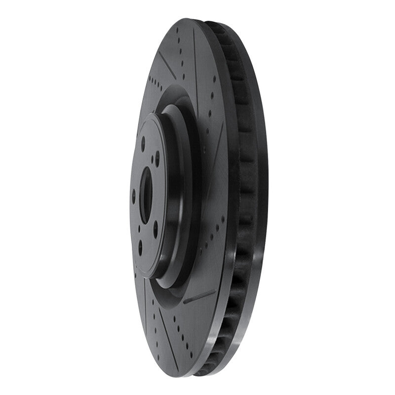 R1 10-17 Lexus LS460 Left Front Drilled & Slotted Black Brake Rotor