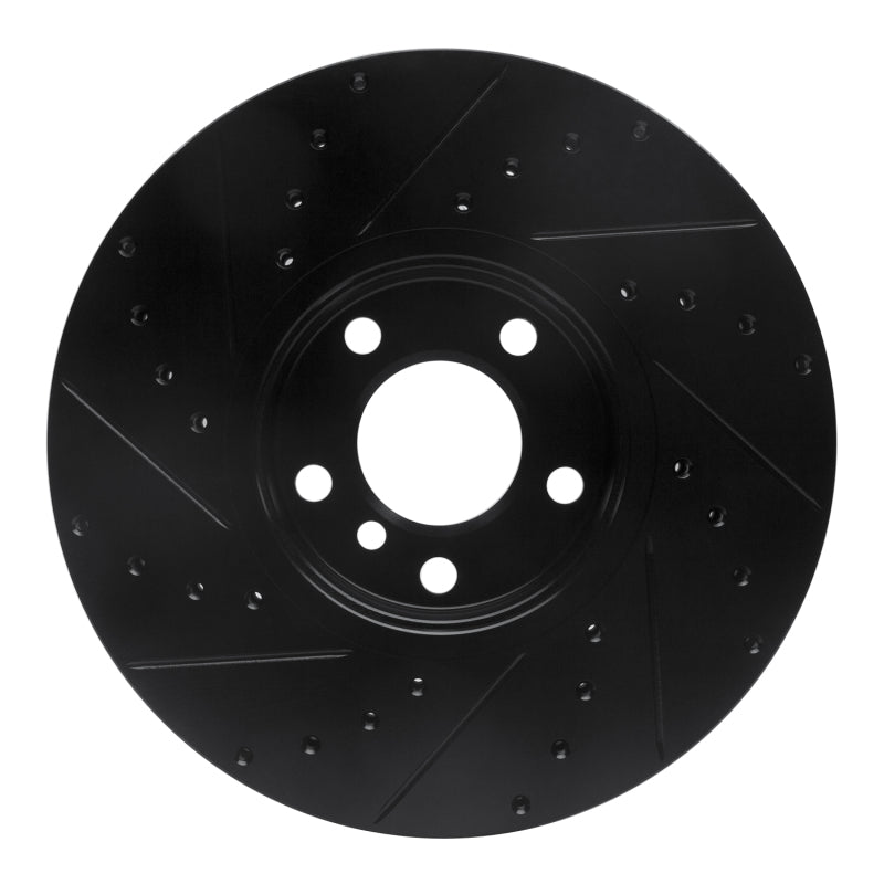 R1 07-19 BMW X6 Front Right Drilled & Slotted Black Brake Rotor