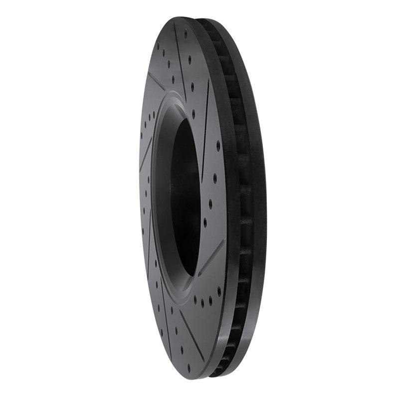 R1 05-11 Audi A6 Quattro Front Left Drilled & Slotted Black Brake Rotor