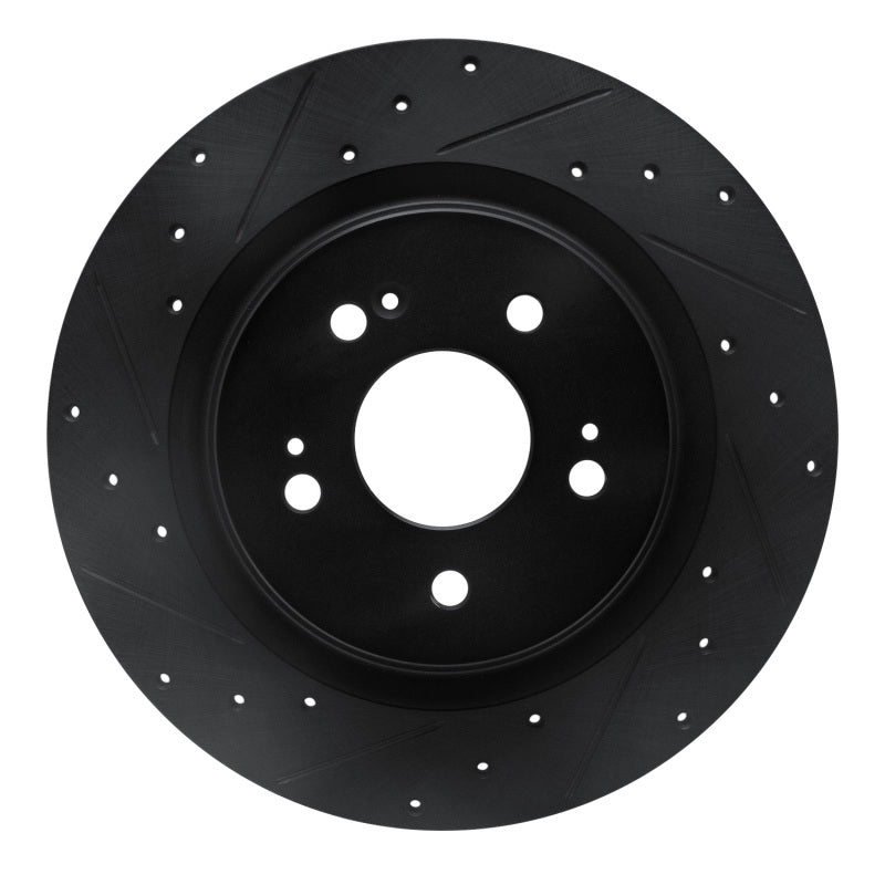 R1 18-25 Honda Odyssey Rear Left Drilled & Slotted Black Brake Rotor