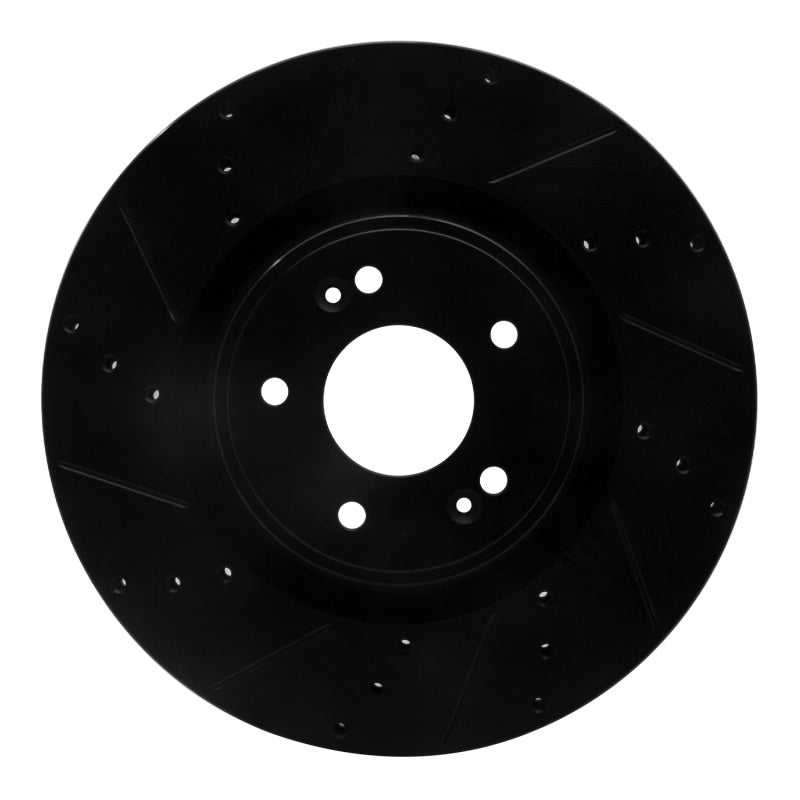 R1 10-16 Hyundai Genesis Coupe Front Left Drilled & Slotted Black Brake Rotor