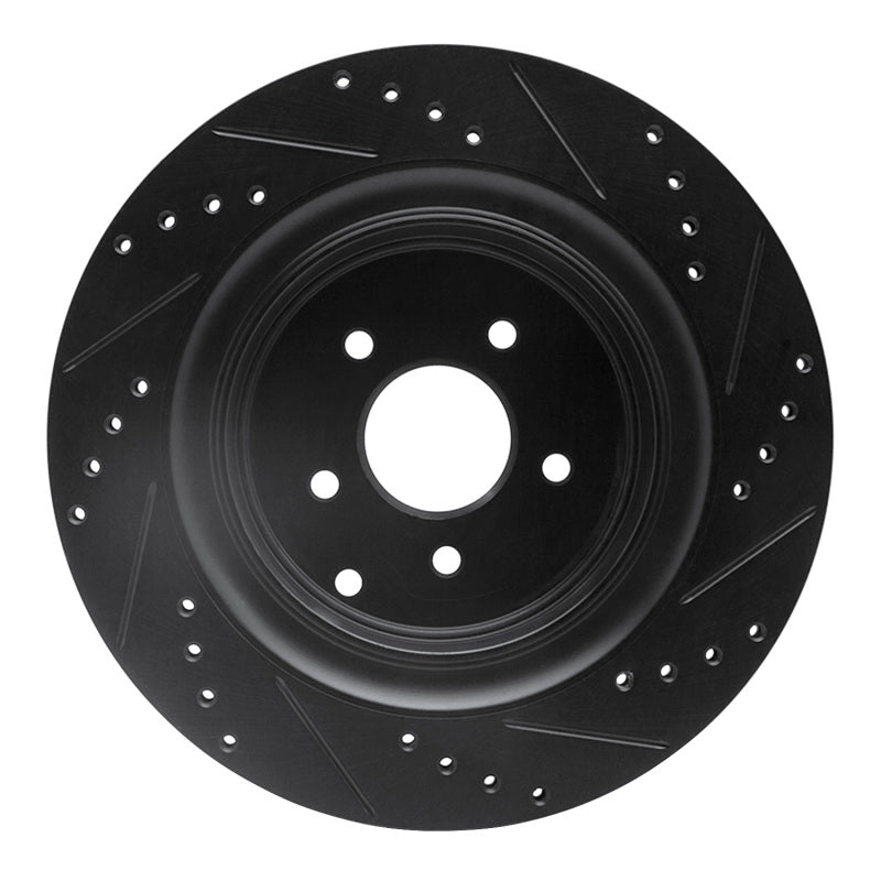 R1 09-24 Infiniti Q70L Rear Left Drilled & Slotted Black Brake Rotor