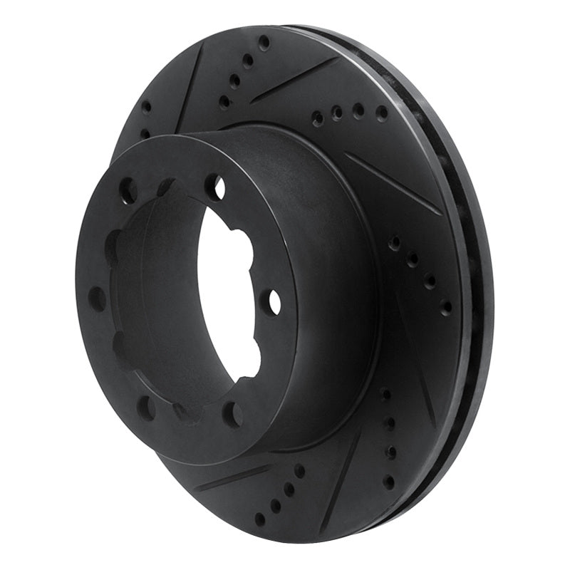 R1 06-25 American Coach Patriot Rear Left Drilled & Slotted Black Brake Rotor