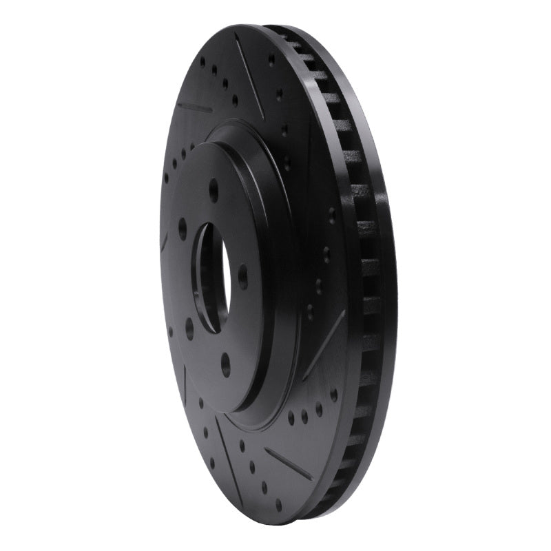 R1 05-14 Ford Mustang Front Right Drilled & Slotted Black Brake Rotor