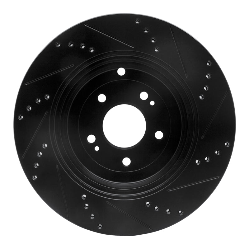 R1 10-16 Hyundai Genesis Coupe Rear Left Drilled & Slotted Black Brake Rotor