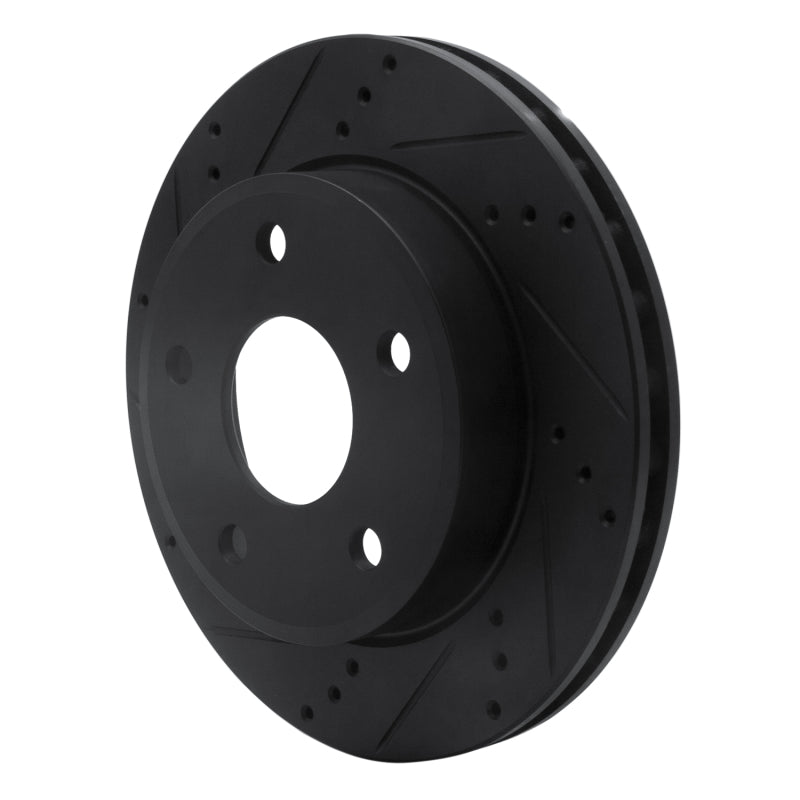 R1 05-11 Dodge Dakota 4WD Front Left Drilled & Slotted Black Brake Rotor