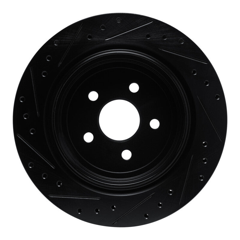 R1 89-95 Chrysler LeBaron Rear Right Drilled & Slotted Black Brake Rotor