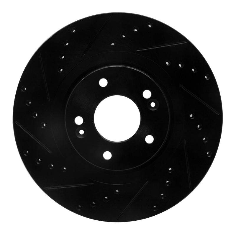 R1 13-20 Hyundai Santa Fe Sport Front Left Drilled & Slotted Black Brake Rotor