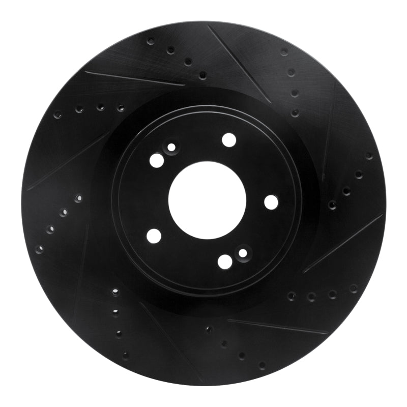 R1 10-16 Hyundai Genesis Coupe Front Right Drilled & Slotted Black Brake Rotor