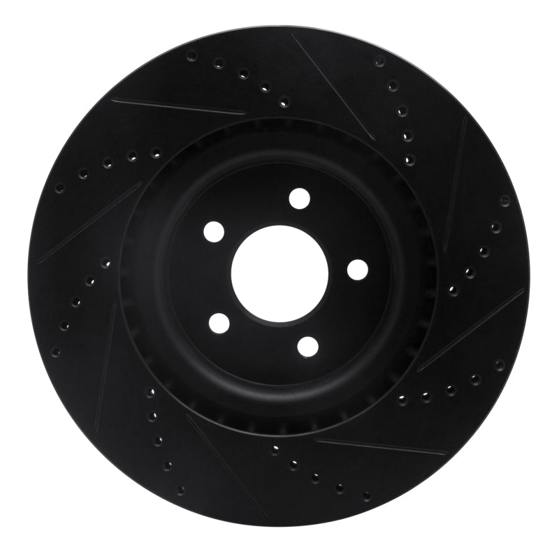 R1 07-14 Ford Mustang Front Left Drilled & Slotted Black Brake Rotor
