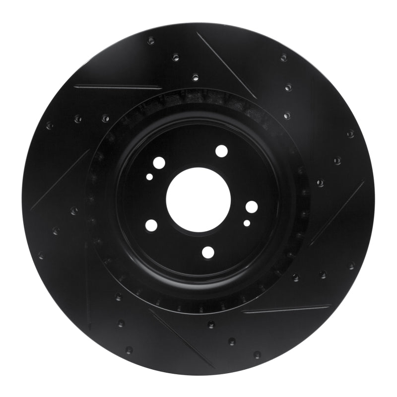 R1 18-22 Genesis G70 Front Left Drilled & Slotted Black Brake Rotor