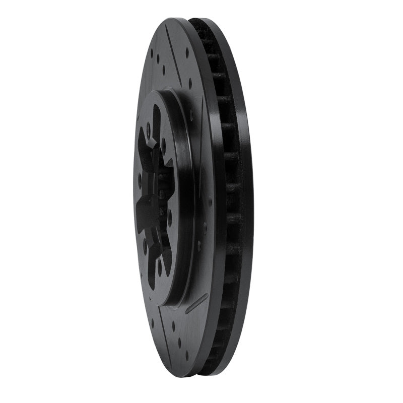 R1 85-12 Nissan D21 Pickup RWD (4 Cyl Excl HD) Front Right Drilled & Slotted Black Brake Rotor