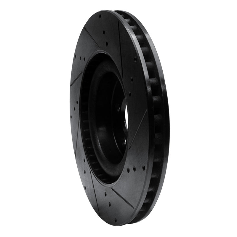 R1 15-23 Ford Mustang Front Left Drilled & Slotted Black Brake Rotor