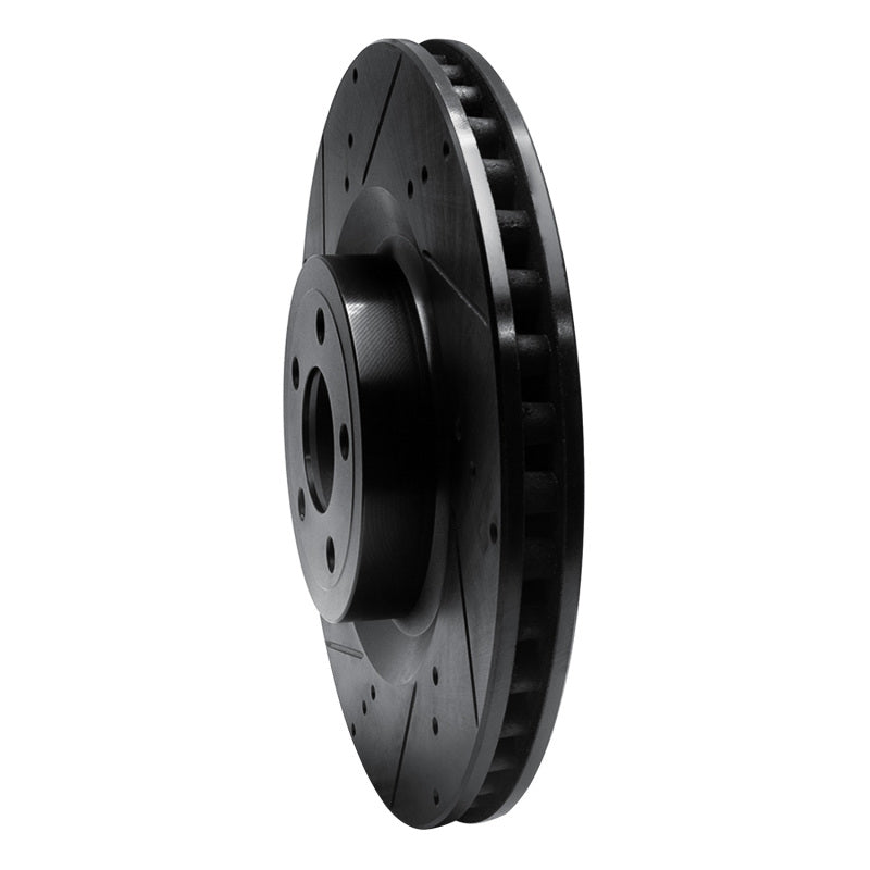 R1 15-23 Ford Mustang Front Left Drilled & Slotted Black Brake Rotor