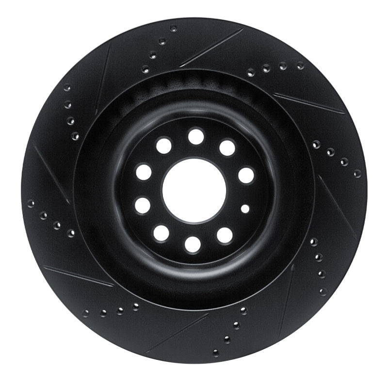 R1 12-21 Tesla Model S Rear Right Drilled & Slotted Black Brake Rotor