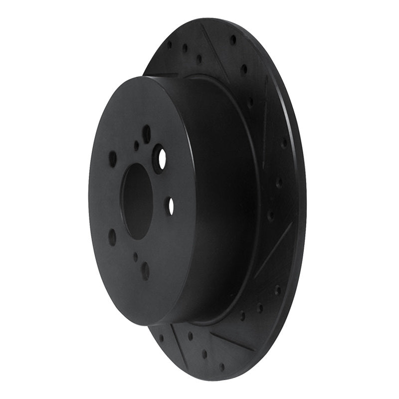 R1 04-05 Toyota RAV4 Rear Right Drilled & Slotted Black Brake Rotor